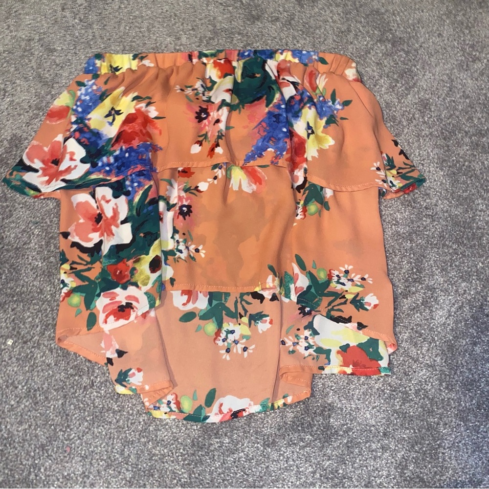 Express Coral Orange Floral Tropical Flowy Crop Top